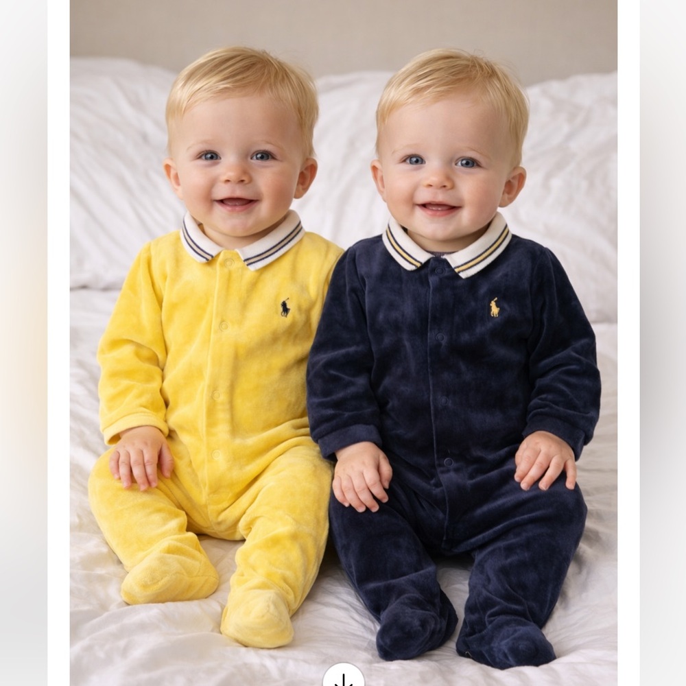 ❤️RALPH LAUREN ❤️VINTAGE BABY VELOUR 2 Rompers sz6mo ADORABLE TWINS PriceFirm!